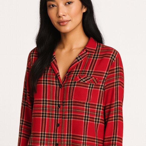 NWT Victoria's Secret Womens Pajama Top Size SP Red Plaid Button Up Long Sleeve - Picture 1 of 7